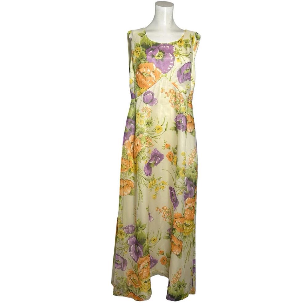 Vintage 70s Floral Maxi Dress Cottagecore Empire Waist Pastel Garden LARGE - Picture 2 of 7